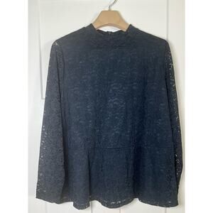 Lane Bryant Navy Blouse Lace Overlay Floral‎ Peplum Shirt Size 22/24